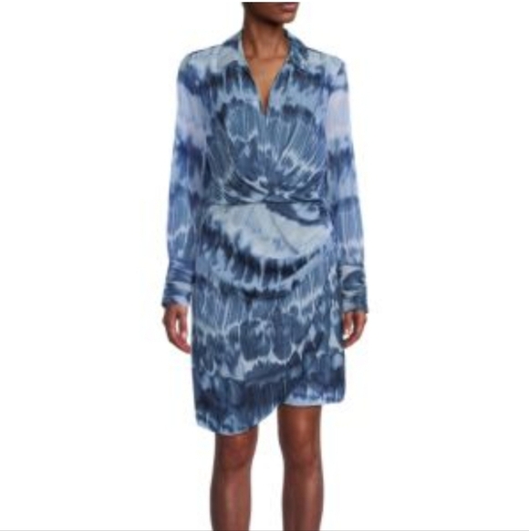 Calvin Klein Dresses & Skirts - Calvin Klein blue watercolor faux wrap shirt dress sz medium